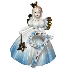 Jiaef Original Ceramic Angel Figurine with Number 9-Blue and Gold